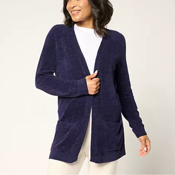 Barefoot Dreams CozyChic Ultra Lite Sunrise Cardigan in Oxford Navy sz M - Picture 1 of 4
